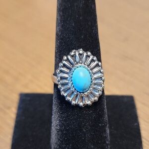 Blue and Silver Faux Turquoise Ring with Intricate Design